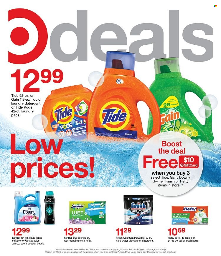 thumbnail - Target Flyer - 05/29/2022 - 06/04/2022 - Sales products - Boost, detergent, Gain, Swiffer, Tide, fabric softener, laundry detergent, Finish Powerball, Finish Quantum Ultimate, bag, Hefty, trash bags, Target. Page 1.