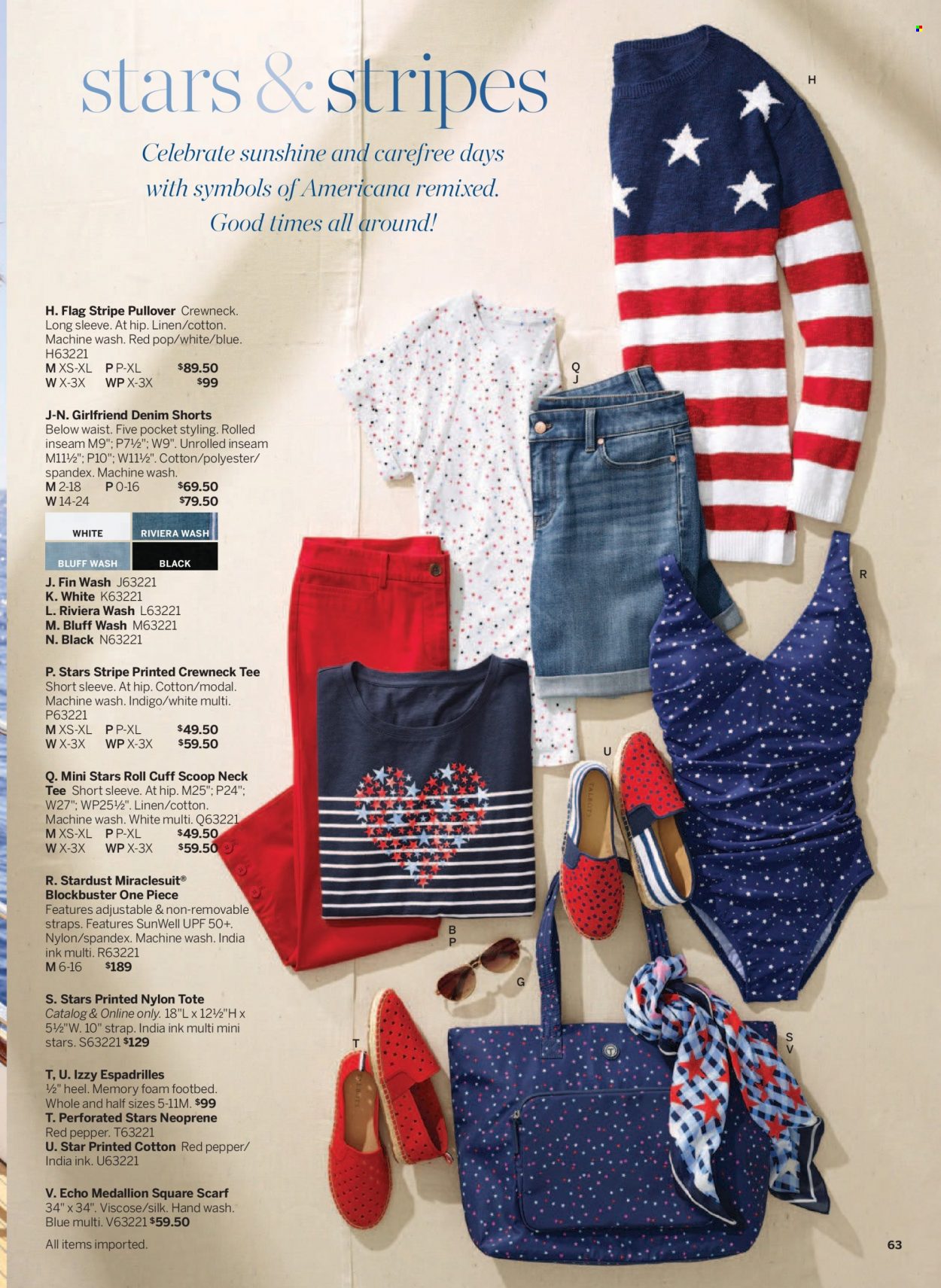 thumbnail - Talbots Flyer - 06/01/2022 - 06/30/2022 - Sales products - slides, shorts, dress, t-shirt, pullover, scarf, tote, earrings, sunglasses, foam footbed. Page 63.