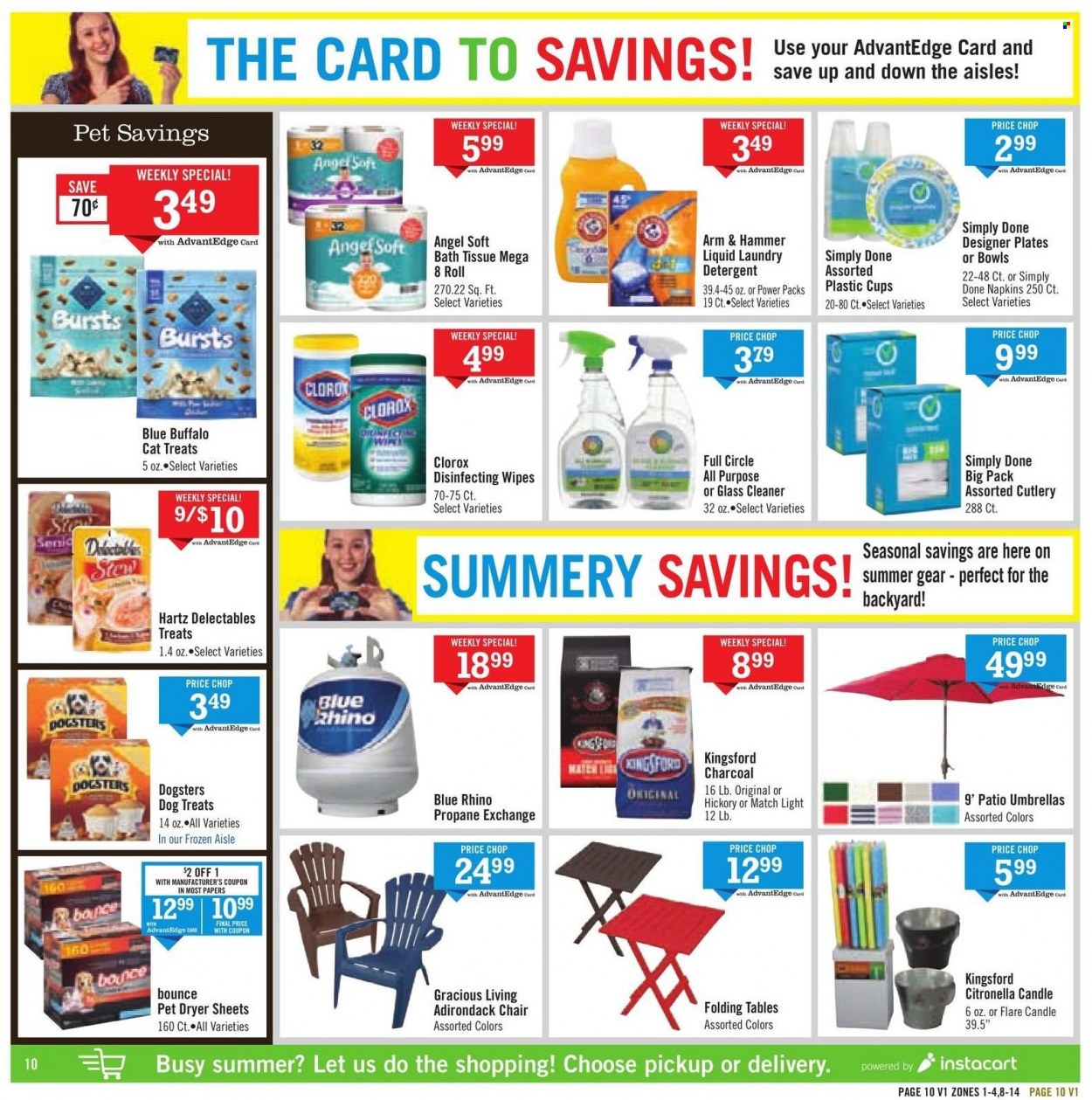thumbnail - Price Chopper Flyer - 05/29/2022 - 06/04/2022 - Sales products - ARM & HAMMER, wine, wipes, napkins, bath tissue, detergent, cleaner, glass cleaner, Clorox, laundry detergent, Bounce, dryer sheets, candle, Blue Buffalo. Page 11.