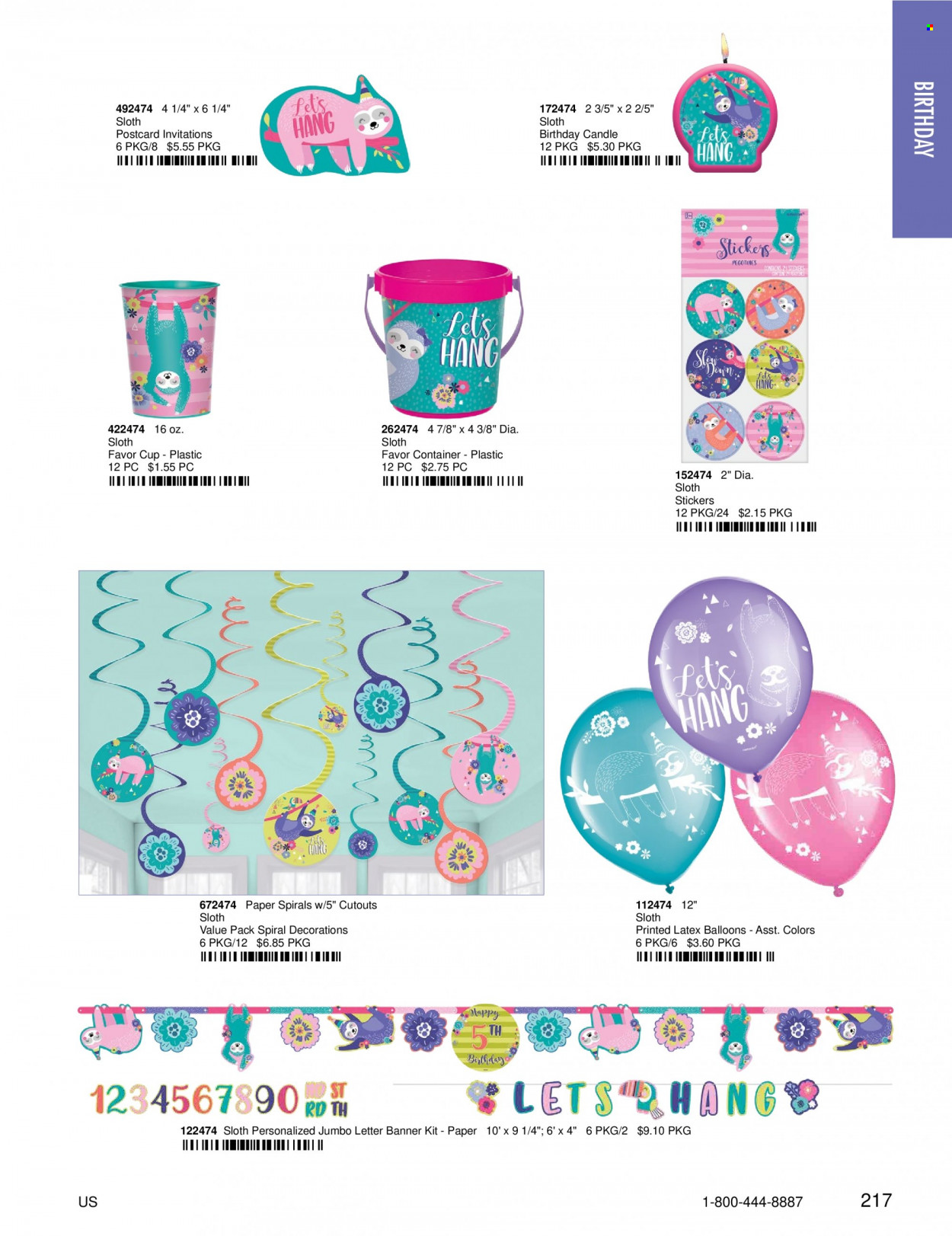 thumbnail - Amscan Flyer - Sales products - cup, container, sticker, paper, balloons, candle. Page 219.
