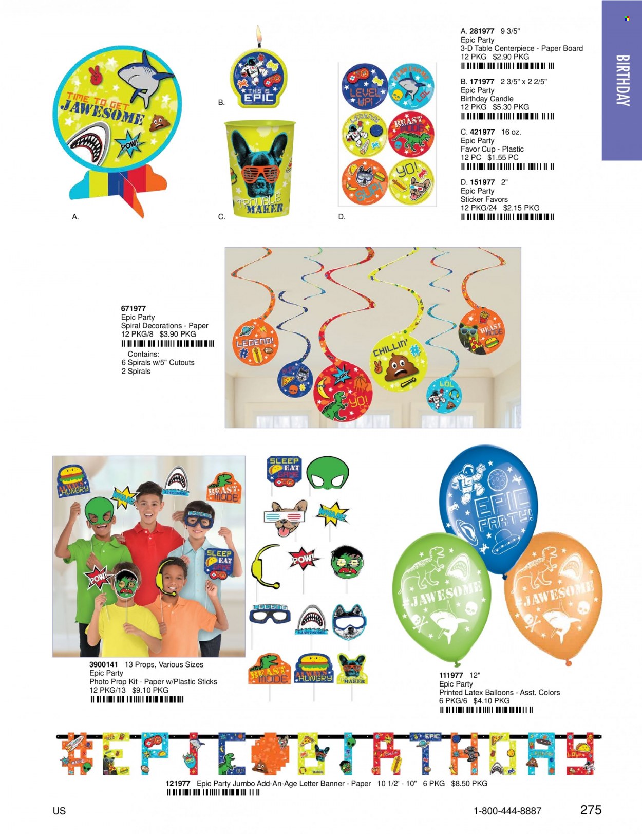 thumbnail - Amscan Flyer - Sales products - cup, sticker, paper, balloons, candle. Page 277.