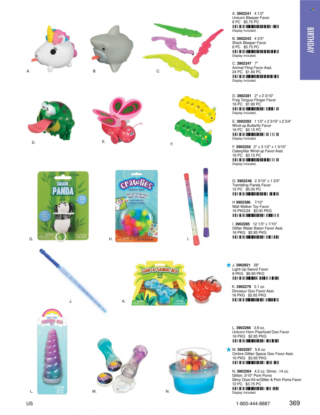 thumbnail - Amscan Flyer - Sales products - glitter, toys, panda, dinosaur, Pom Poms, Slime. Page 371.