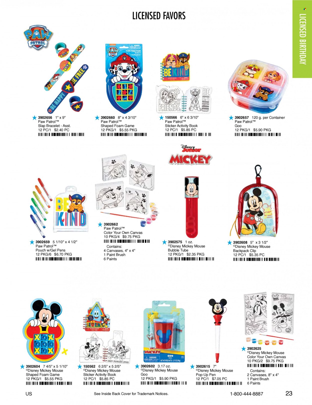 thumbnail - Amscan Flyer - Sales products - Disney, container, sticker, paint brush, pen, Mickey Mouse, canvas. Page 23.