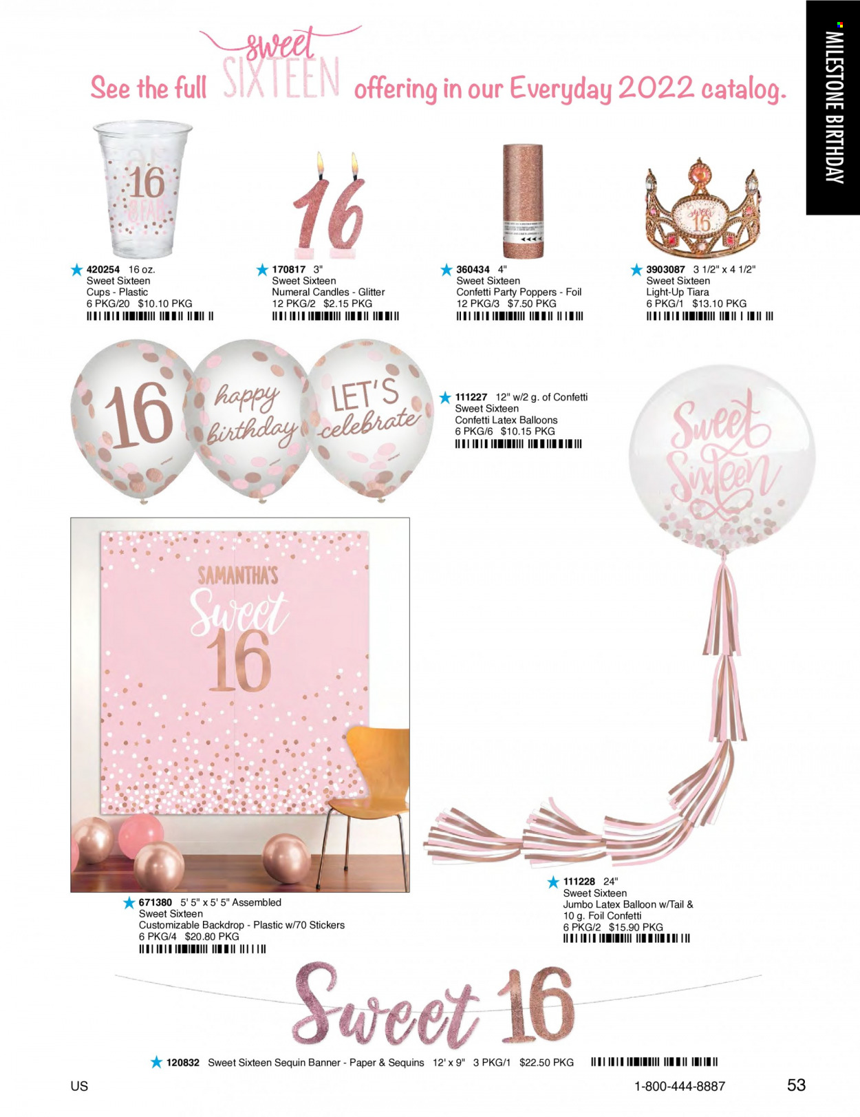 thumbnail - Amscan Flyer - Sales products - cup, glitter, sticker, paper, balloons, candle. Page 53.