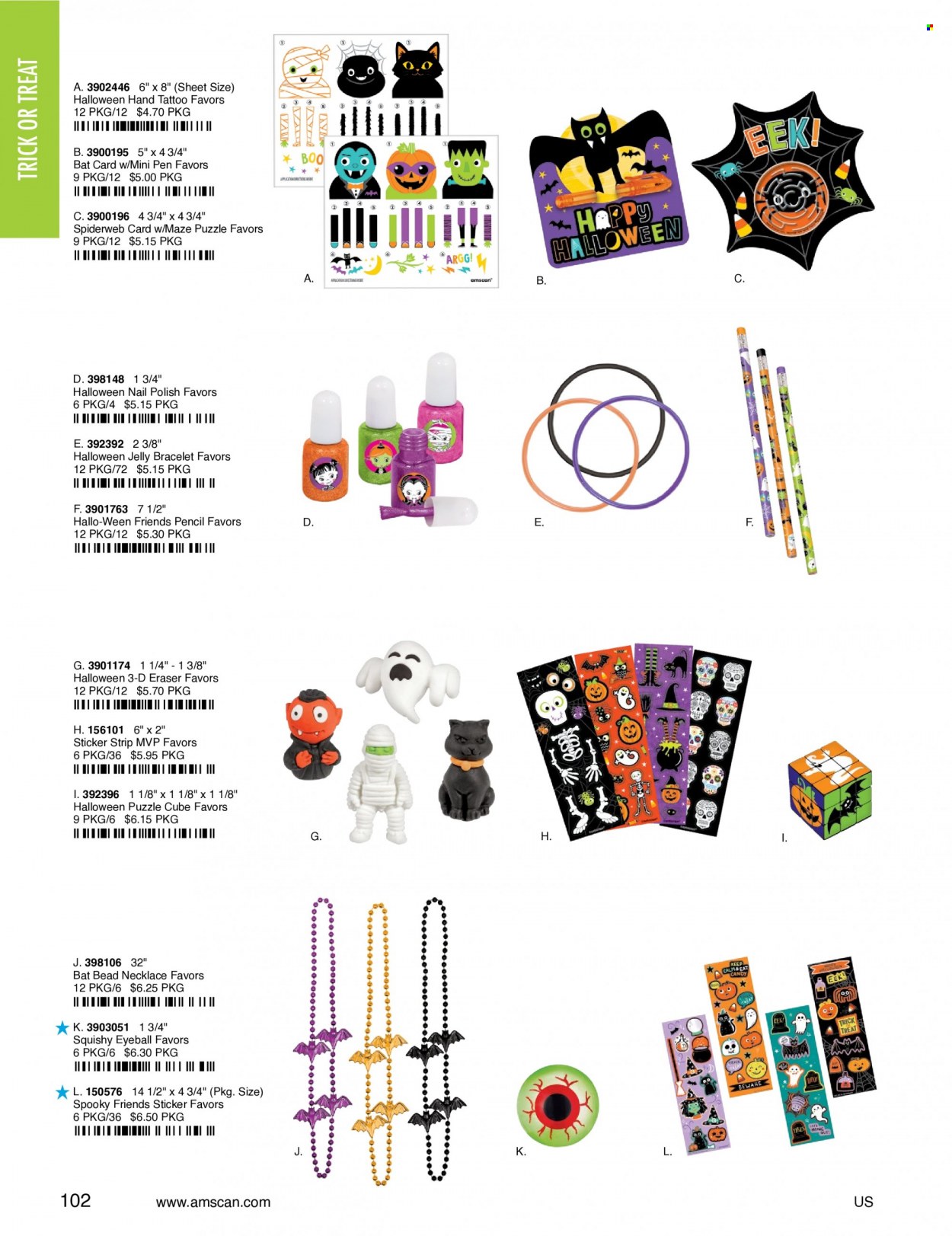 thumbnail - Amscan Flyer - Sales products - sticker, pen, eraser, pencil, Halloween, puzzle. Page 104.