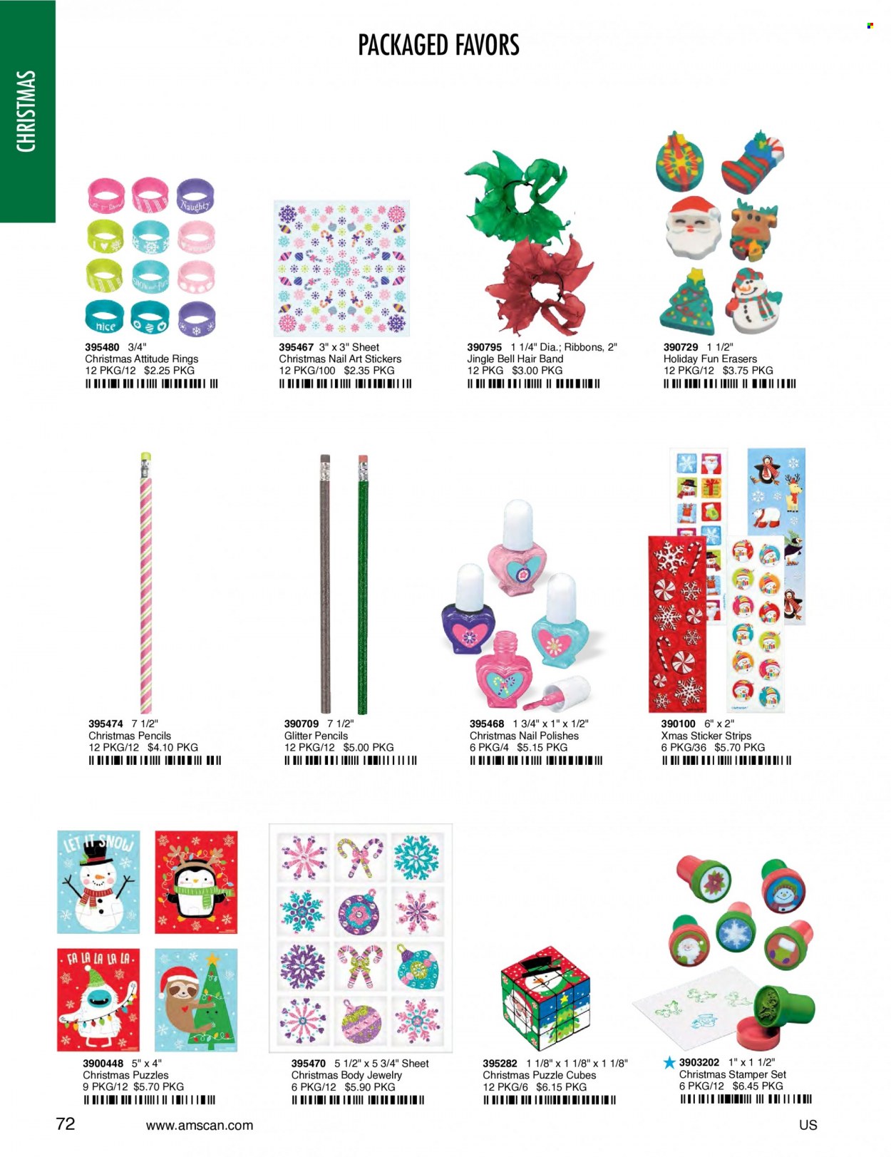 thumbnail - Amscan Flyer - Sales products - glitter, sticker, pencil, jingle bell, puzzle. Page 74.