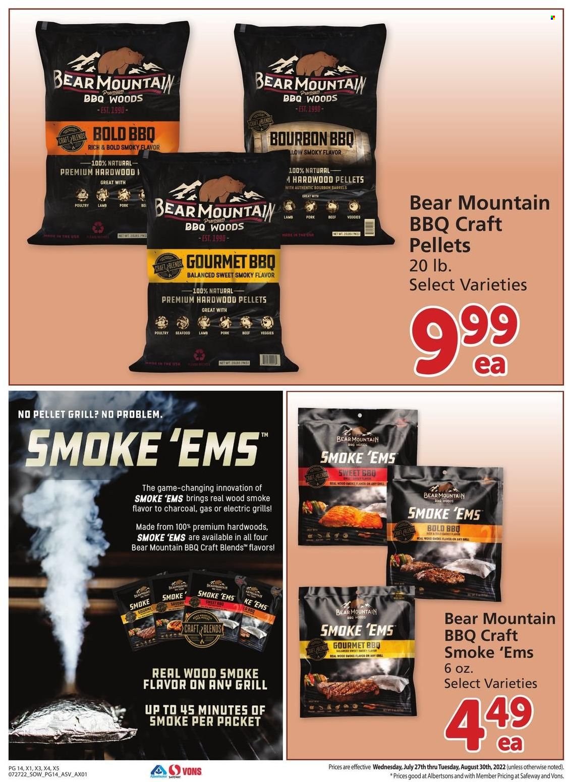 thumbnail - Safeway Flyer - 07/27/2022 - 08/30/2022 - Sales products - seafood, grill, pellet grill. Page 14.