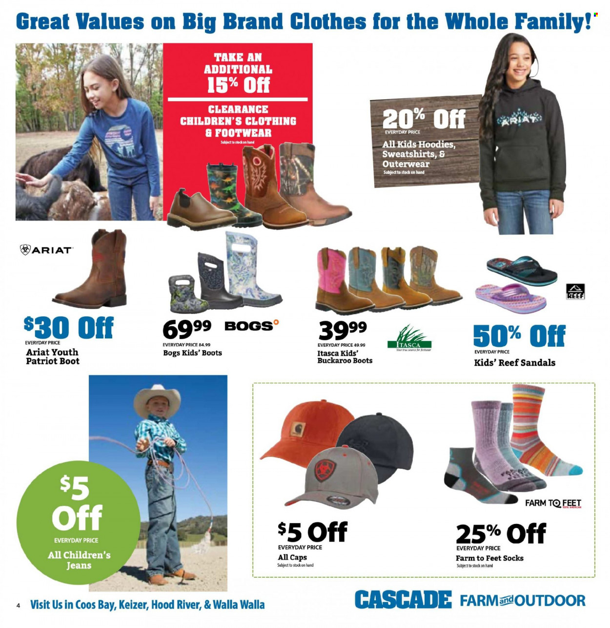 thumbnail - Cascade Farm And Outdoor Flyer - 08/03/2022 - 08/16/2022 - Sales products - boots, sandals, Itasca, hoodie, jeans, sweatshirt, socks, cap. Page 4.