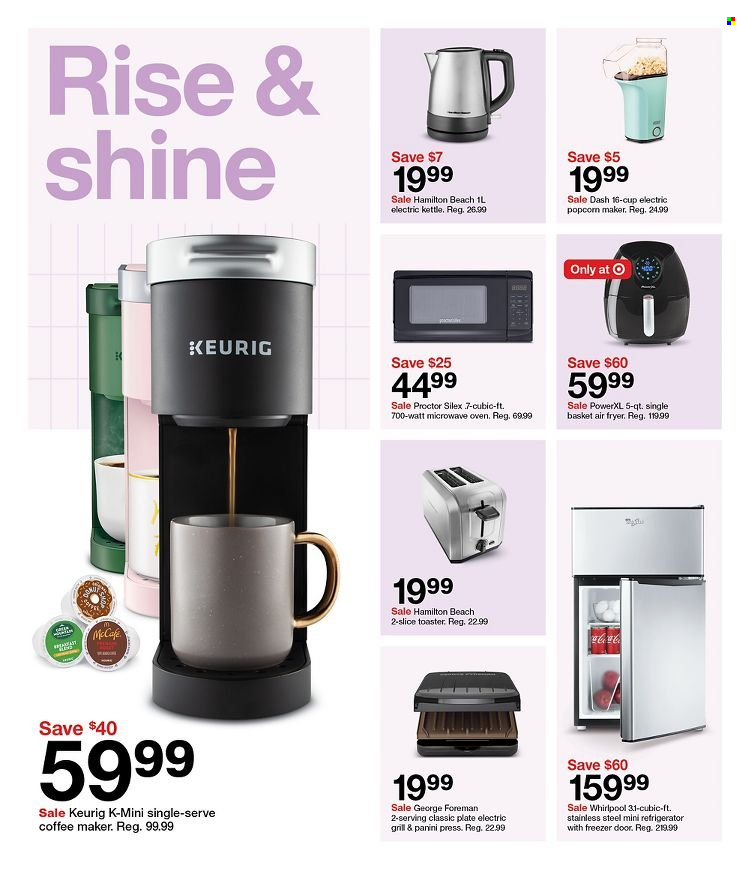 thumbnail - Target Flyer - 08/07/2022 - 08/13/2022 - Sales products - panini, kettle, McCafe, Keurig, basket, plate, cup, Whirlpool, freezer, refrigerator, oven, microwave, coffee machine, air fryer, toaster, sandwich press. Page 4.