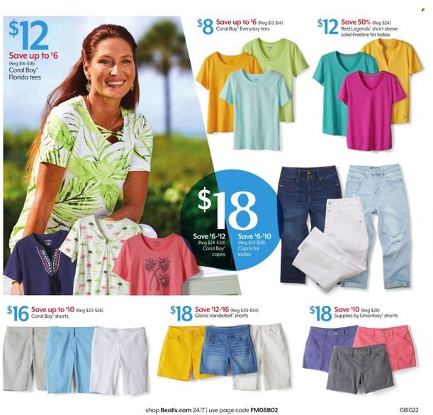 thumbnail - Bealls Florida Flyer - 08/10/2022 - 08/16/2022 - Sales products - Reel Legends, Gloria Vanderbilt', shorts, Coral Bay, t-shirt. Page 2.
