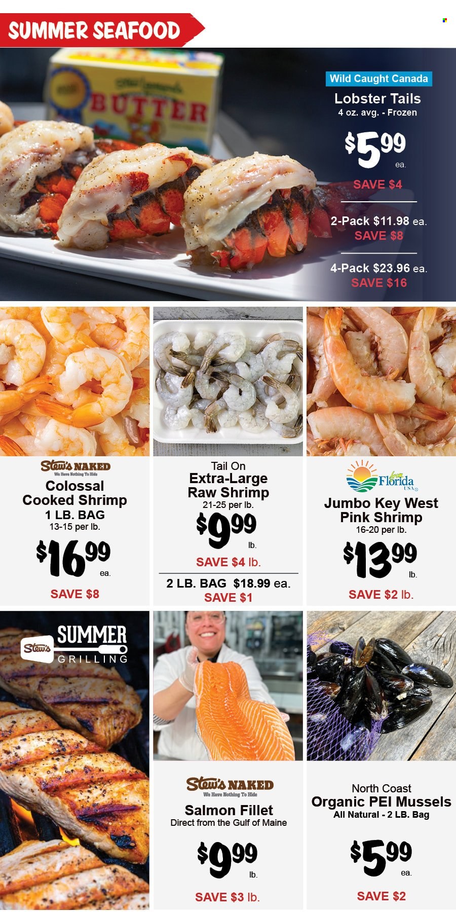 thumbnail - Stew Leonard's Flyer - 08/10/2022 - 08/16/2022 - Sales products - lobster, mussels, salmon, salmon fillet, seafood, lobster tail, shrimps. Page 3.