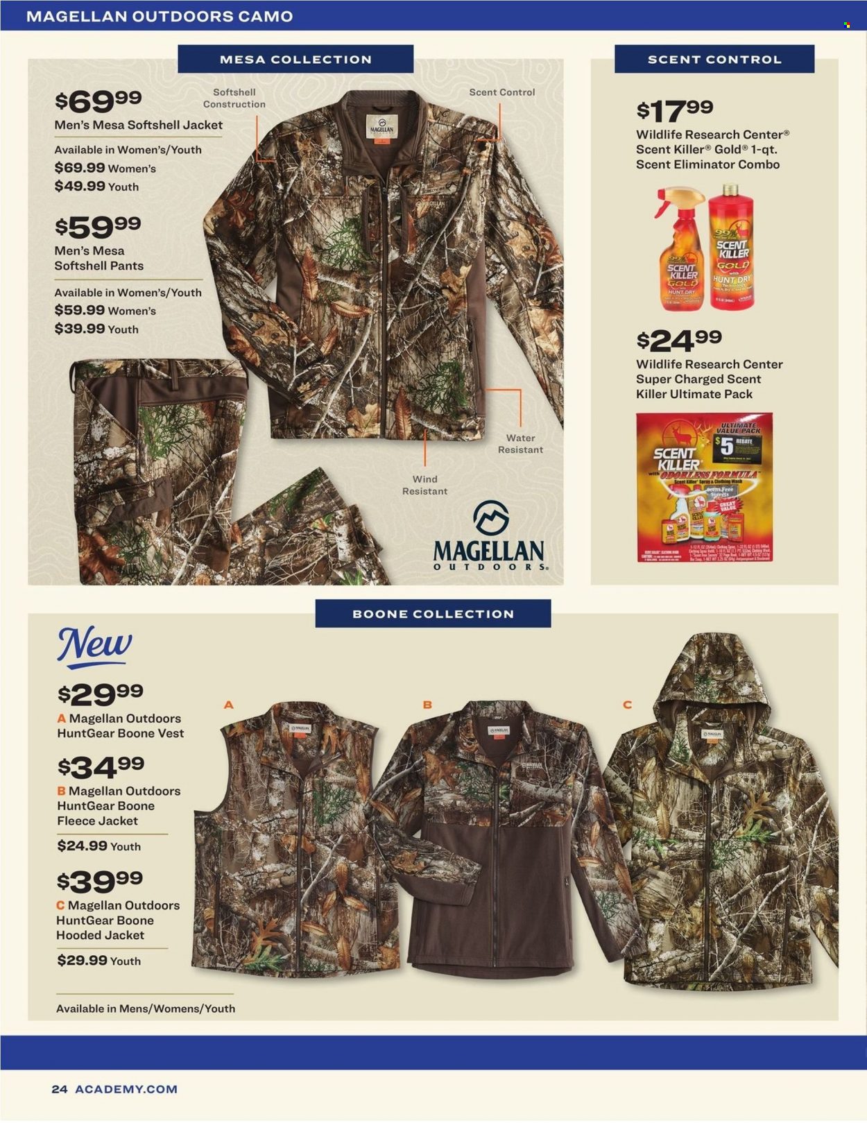 thumbnail - Academy Sports + Outdoors Flyer - 08/09/2022 - 11/05/2022 - Sales products - jacket, pants, vest, Magellan, scent killer. Page 24.