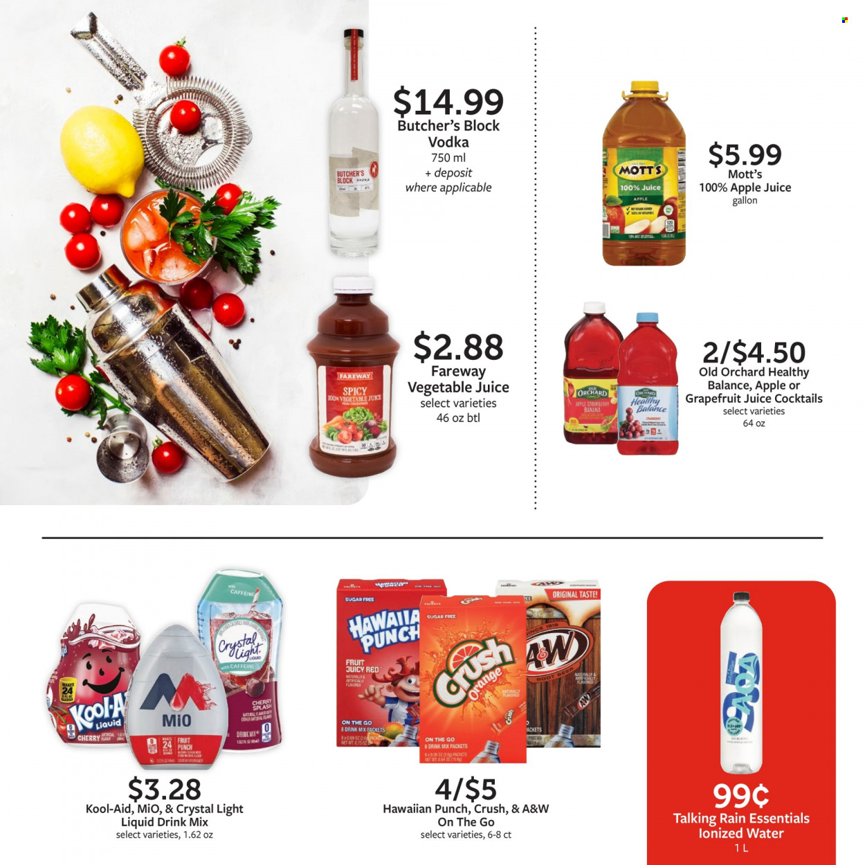 thumbnail - Fareway Flyer - 08/29/2022 - 10/01/2022 - Sales products - oranges, Mott's, apple juice, juice, A&W, vegetable juice, fruit punch, vodka, beer. Page 18.