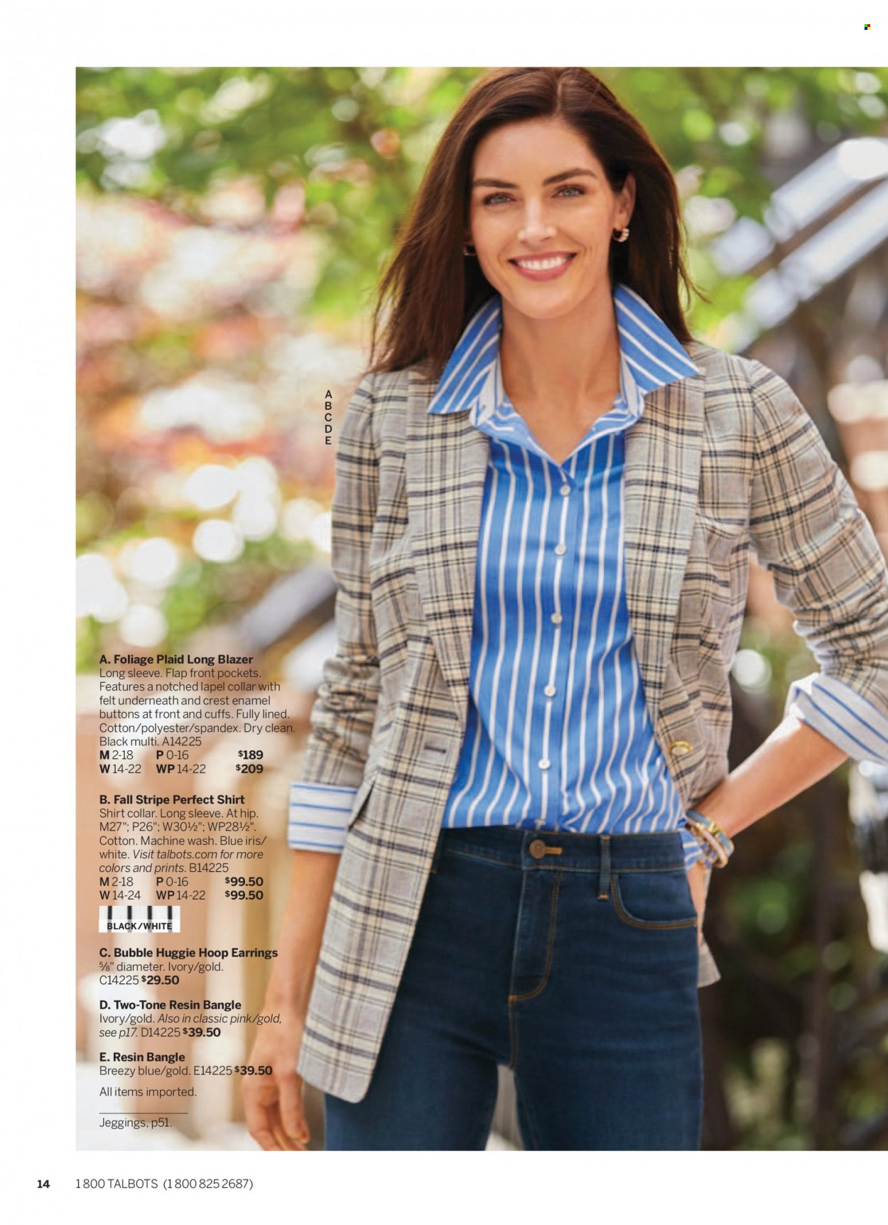 thumbnail - Talbots Flyer - 09/01/2022 - 09/30/2022 - Sales products - jacket, pants, shirt, blazer, sweater, jeggings, earrings, necklace. Page 14.