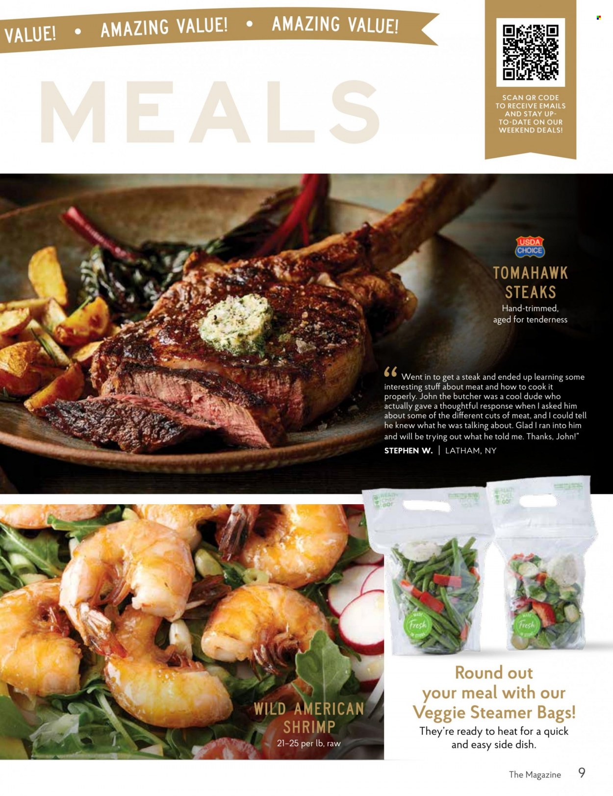 thumbnail - The Fresh Market Flyer - 08/31/2022 - 10/04/2022 - Sales products - shrimps, steak, tomahawk steak. Page 9.