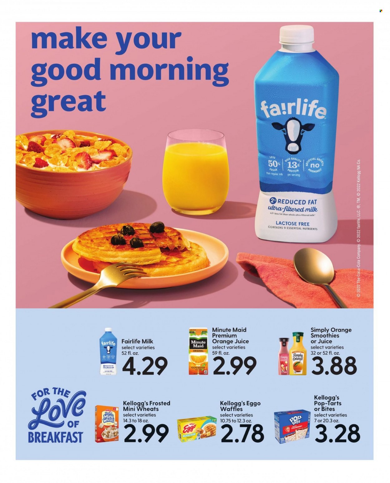 thumbnail - Hy-Vee Flyer - 09/01/2022 - 09/30/2022 - Sales products - waffles, buttermilk, Kellogg's, Pop-Tarts, Coca-Cola, orange juice, juice, fruit punch, smoothie, Hill's. Page 4.
