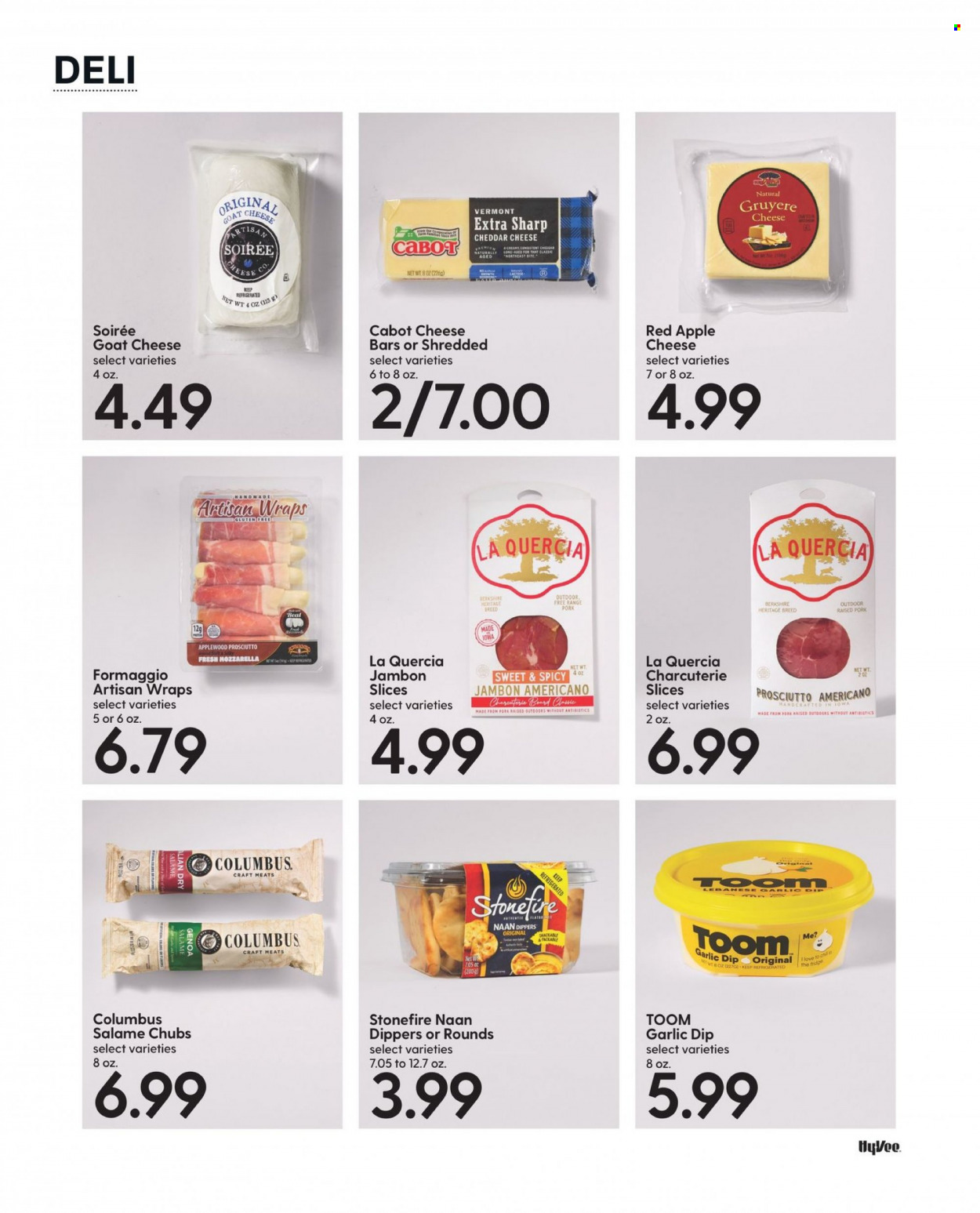 thumbnail - Hy-Vee Flyer - 09/01/2022 - 09/30/2022 - Sales products - wraps, garlic, prosciutto, goat cheese, Gruyere, mozzarella, cheddar, cheese, dip. Page 42.