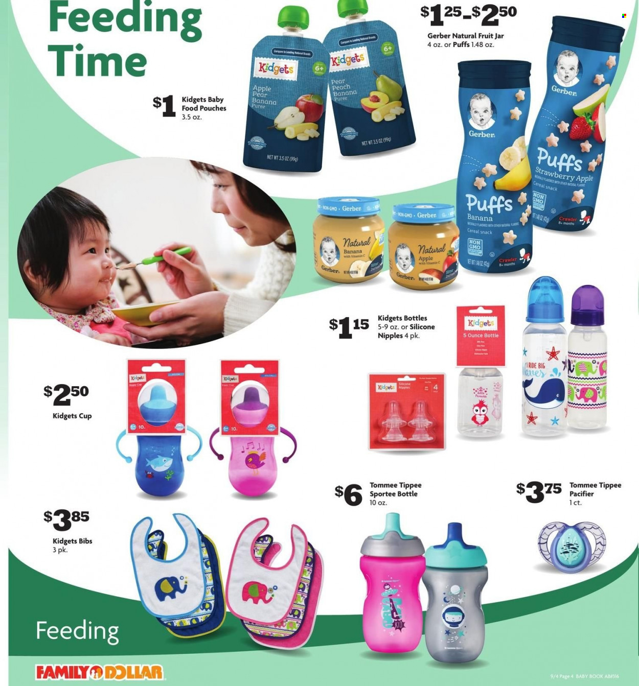 thumbnail - Family Dollar Flyer - 09/04/2022 - 10/01/2022 - Sales products - puffs, pears, snack, Gerber, cereals, cup, jar, book. Page 5.