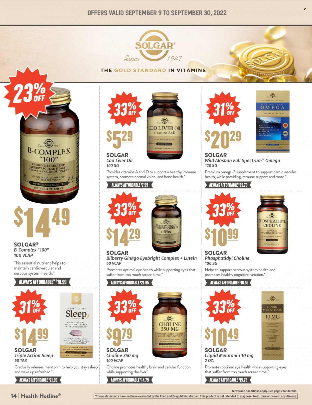 thumbnail - Natural Grocers Flyer - 09/09/2022 - 09/30/2022 - Sales products - cod, oil, Omega-3. Page 14.