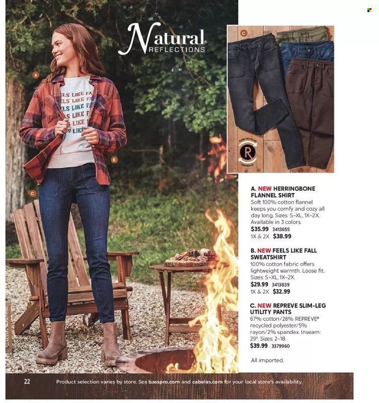 thumbnail - Cabela's Flyer - Sales products - pants, flannel shirt, shirt, sweatshirt. Page 22.