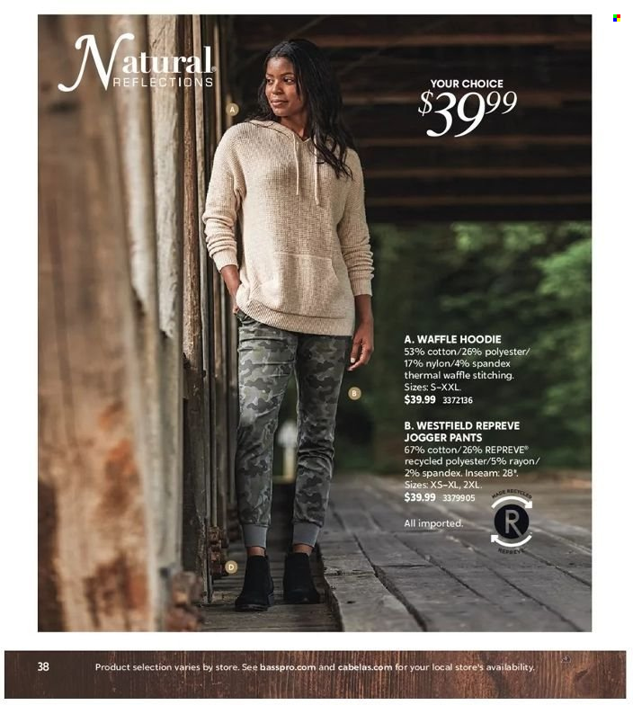thumbnail - Cabela's Flyer - Sales products - hoodie, pants, jogger pants. Page 38.