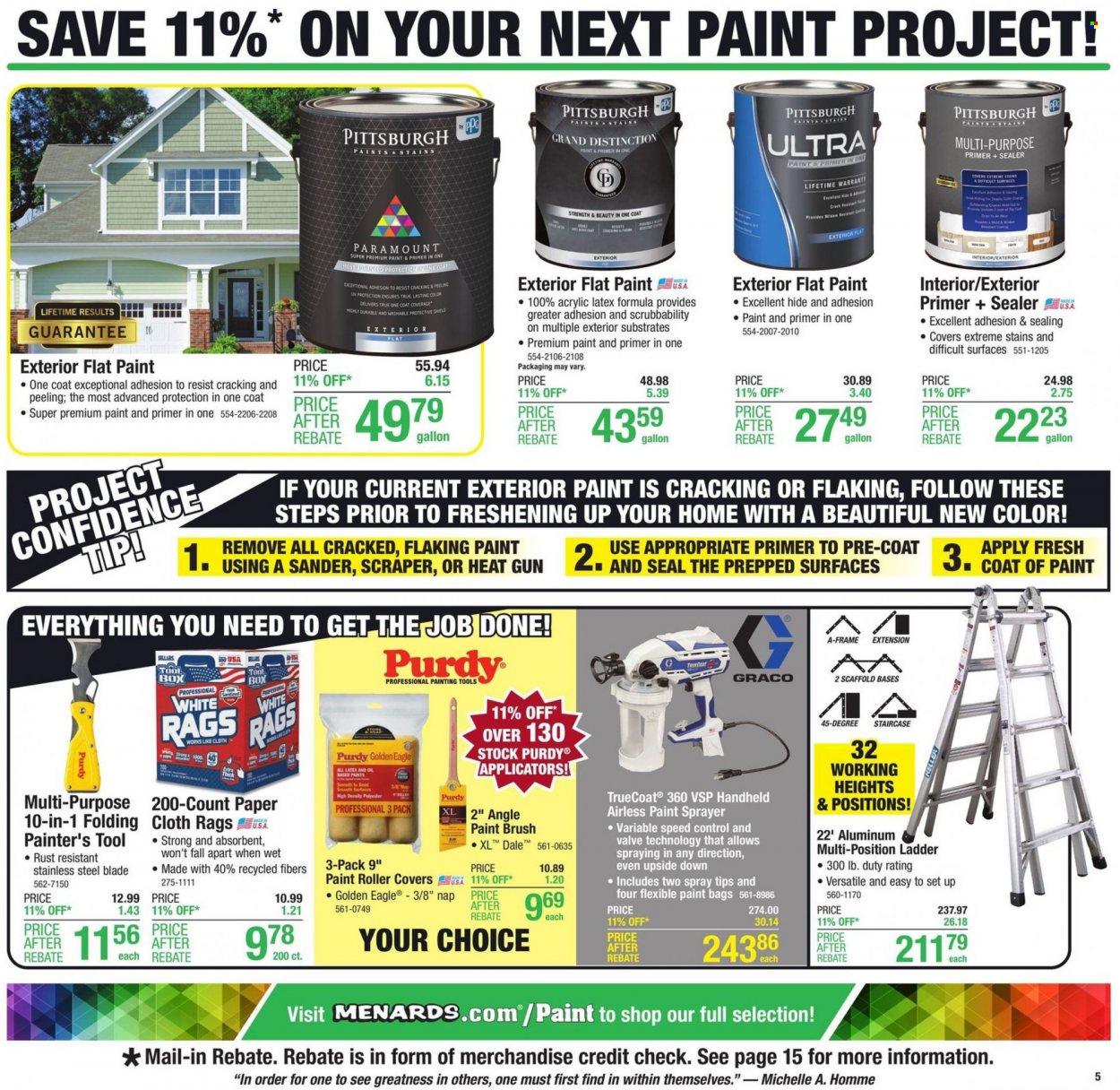 thumbnail - Menards Flyer - 09/22/2022 - 10/02/2022 - Sales products - oil, rags, paint brush, paper, painting tools, coat, roller, ladder, paint sprayer, roller cover, tool box, sprayer. Page 6.