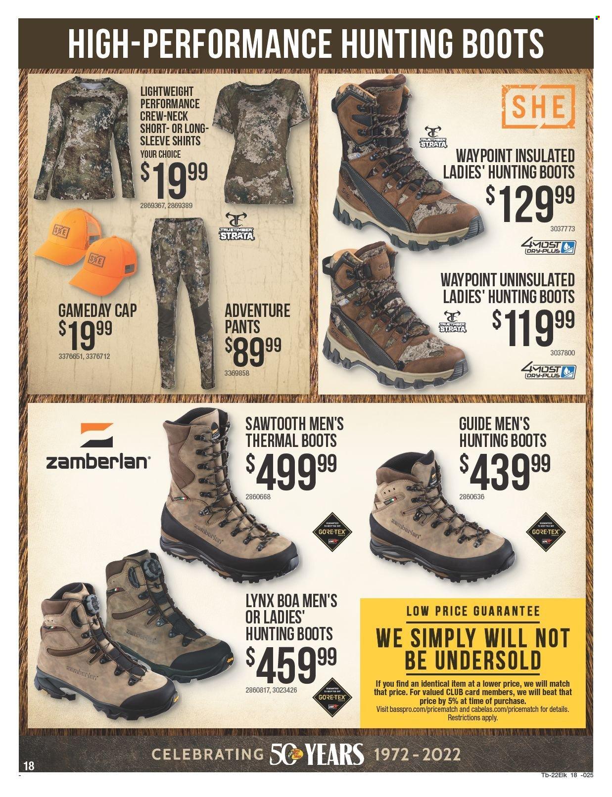 thumbnail - Bass Pro Shops Flyer - 09/15/2022 - 10/12/2022 - Sales products - boots, hunting boots, pants, shirt. Page 18.