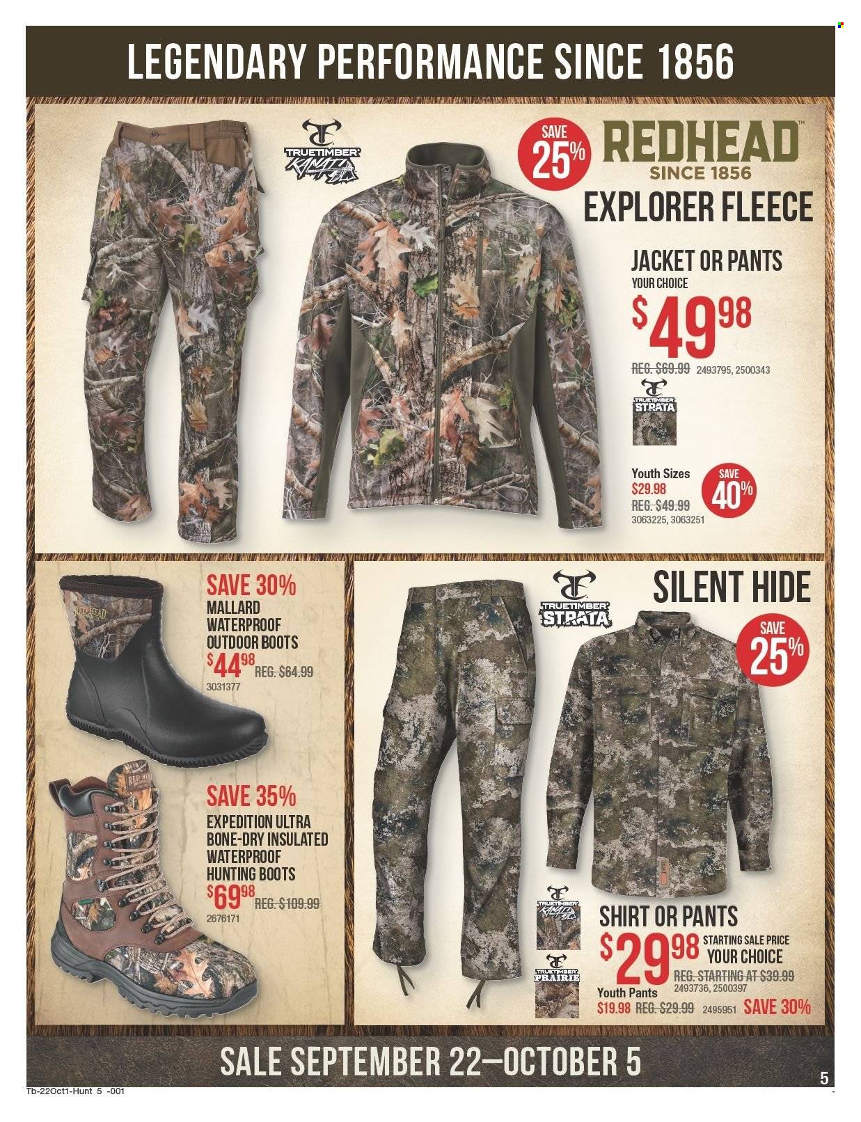 thumbnail - Cabela's Flyer - 09/22/2022 - 10/05/2022 - Sales products - boots, hunting boots, jacket, pants, shirt. Page 5.