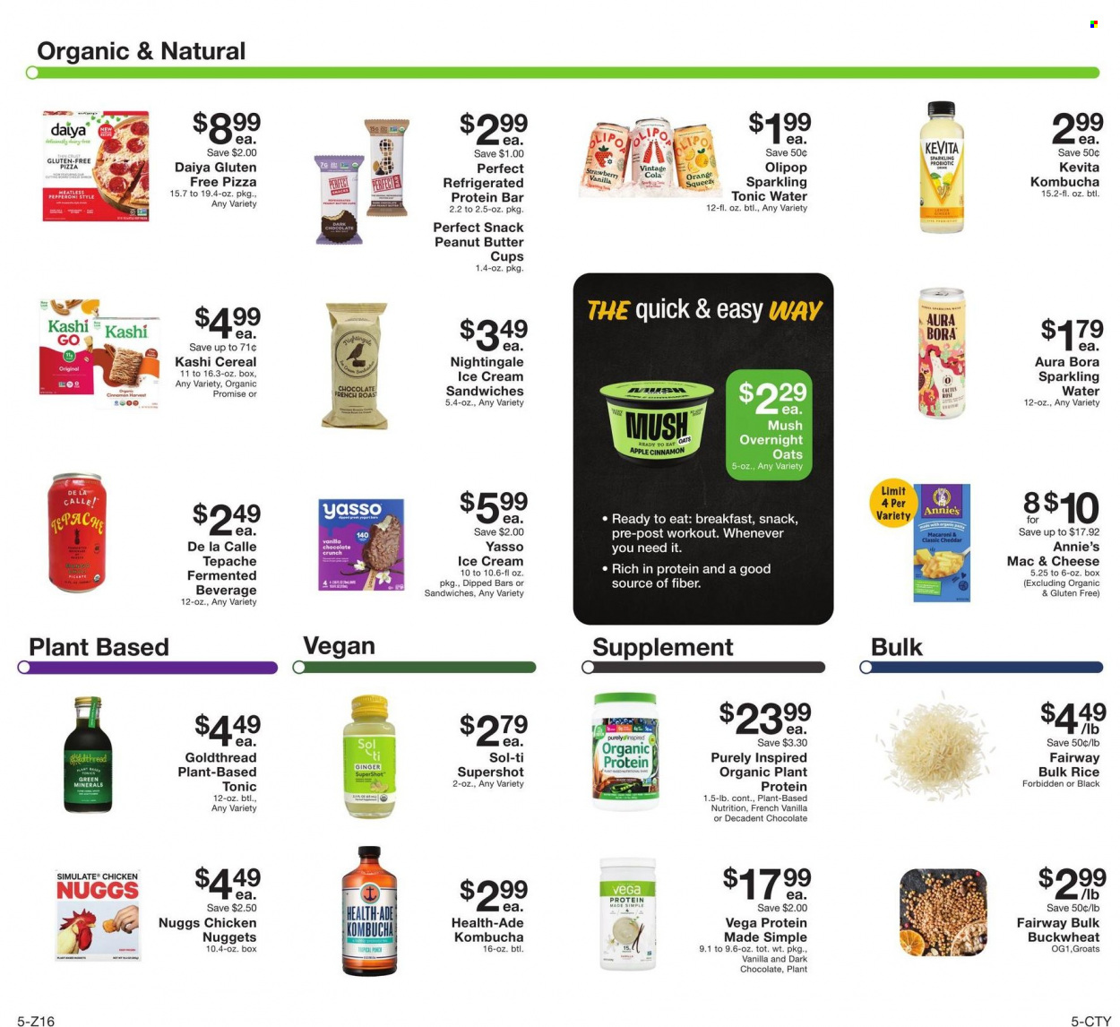 thumbnail - Fairway Market Flyer - 09/23/2022 - 09/29/2022 - Sales products - ginger, oranges, pizza, macaroni, nuggets, chicken nuggets, Annie's, pepperoni, cheddar, greek yoghurt, yoghurt, ice cream, ice cream sandwich, snack, dark chocolate, peanut butter cups, plant protein, cereals, protein bar, buckwheat, rice, cinnamon, tonic, fruit punch, sparkling water, kombucha, KeVita, wine, rosé wine, Sol. Page 5.