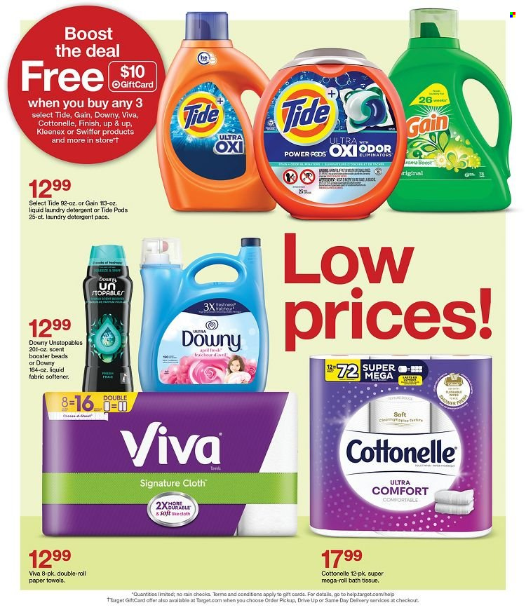 thumbnail - Target Flyer - 09/25/2022 - 10/01/2022 - Sales products - cheese, Boost, bath tissue, Cottonelle, Kleenex, kitchen towels, paper towels, detergent, Gain, Swiffer, Tide, Unstopables, fabric softener, laundry detergent, Target. Page 15.