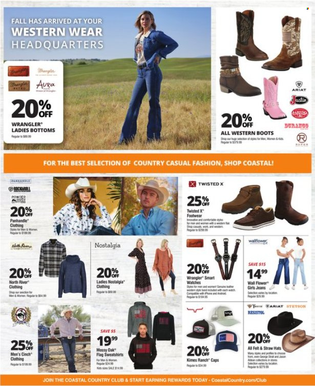 thumbnail - Coastal Farm & Ranch Flyer - 09/28/2022 - 10/04/2022 - Sales products - boots, western boots, straw, jeans, sweatshirt, cap, hat, watch. Page 2.