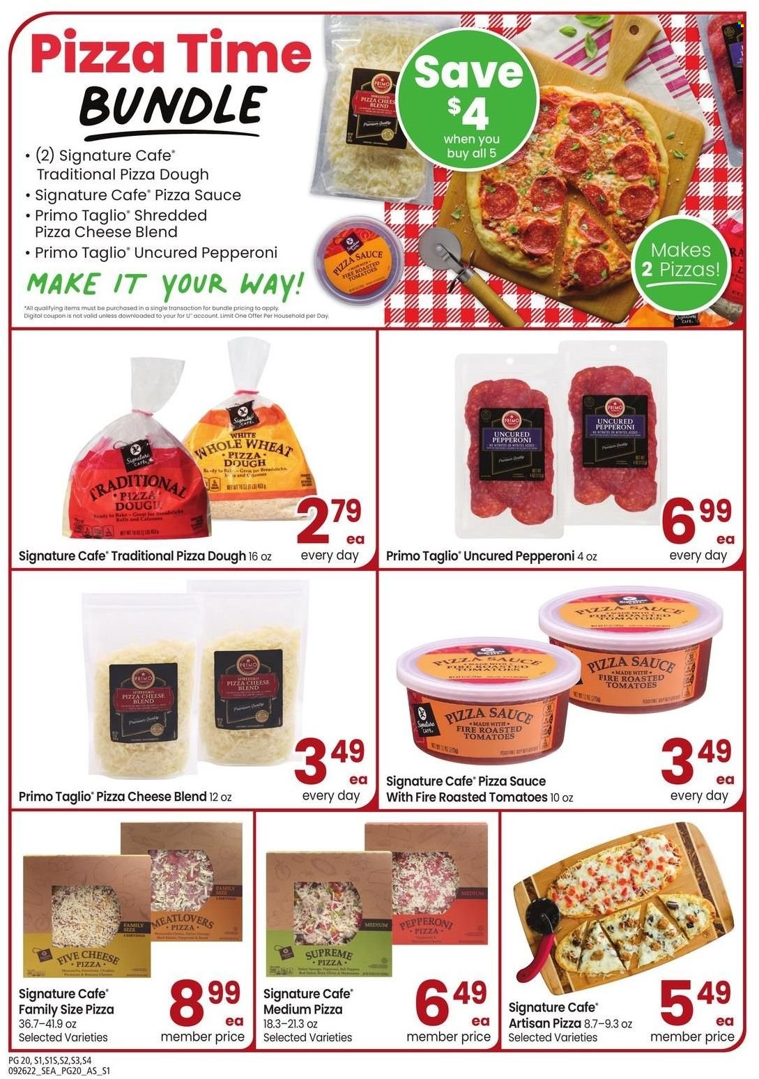 thumbnail - Safeway Flyer - 09/26/2022 - 10/30/2022 - Sales products - sauce, pepperoni, pizza dough, bread sticks. Page 20.
