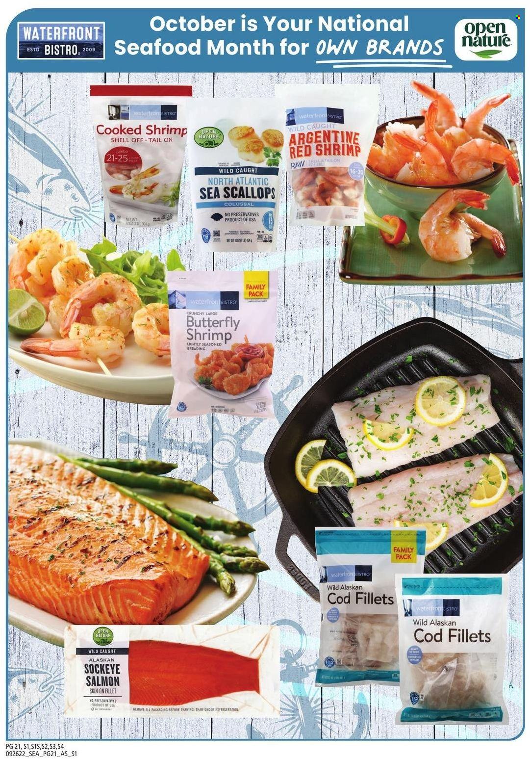 thumbnail - Safeway Flyer - 09/26/2022 - 10/30/2022 - Sales products - cod, salmon, scallops, seafood, shrimps. Page 21.