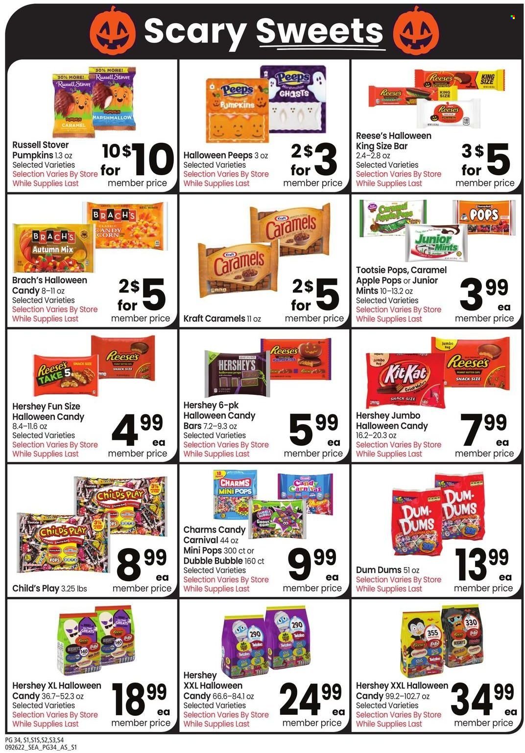 thumbnail - Safeway Flyer - 09/26/2022 - 10/30/2022 - Sales products - pumpkin, Kraft®, Reese's, Hershey's, marshmallows, snack, KitKat, Peeps, peanut butter, bag, Halloween. Page 34.