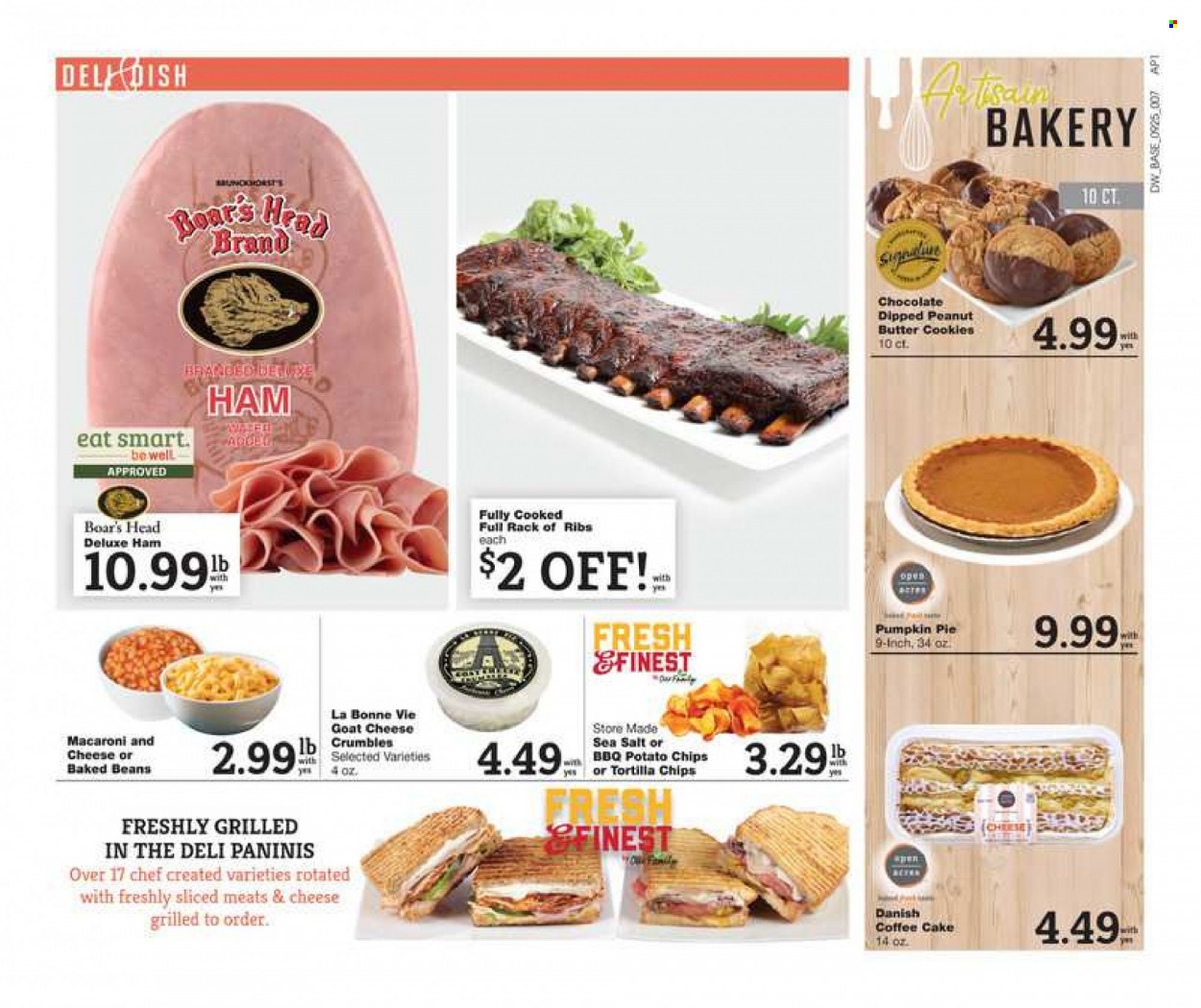 thumbnail - D&W Fresh Market Flyer - 09/25/2022 - 10/01/2022 - Sales products - cake, coffee cake, pumpkin, macaroni & cheese, ham, goat cheese, cookies, chocolate, butter cookies, tortilla chips, potato chips, chips, baked beans. Page 7.