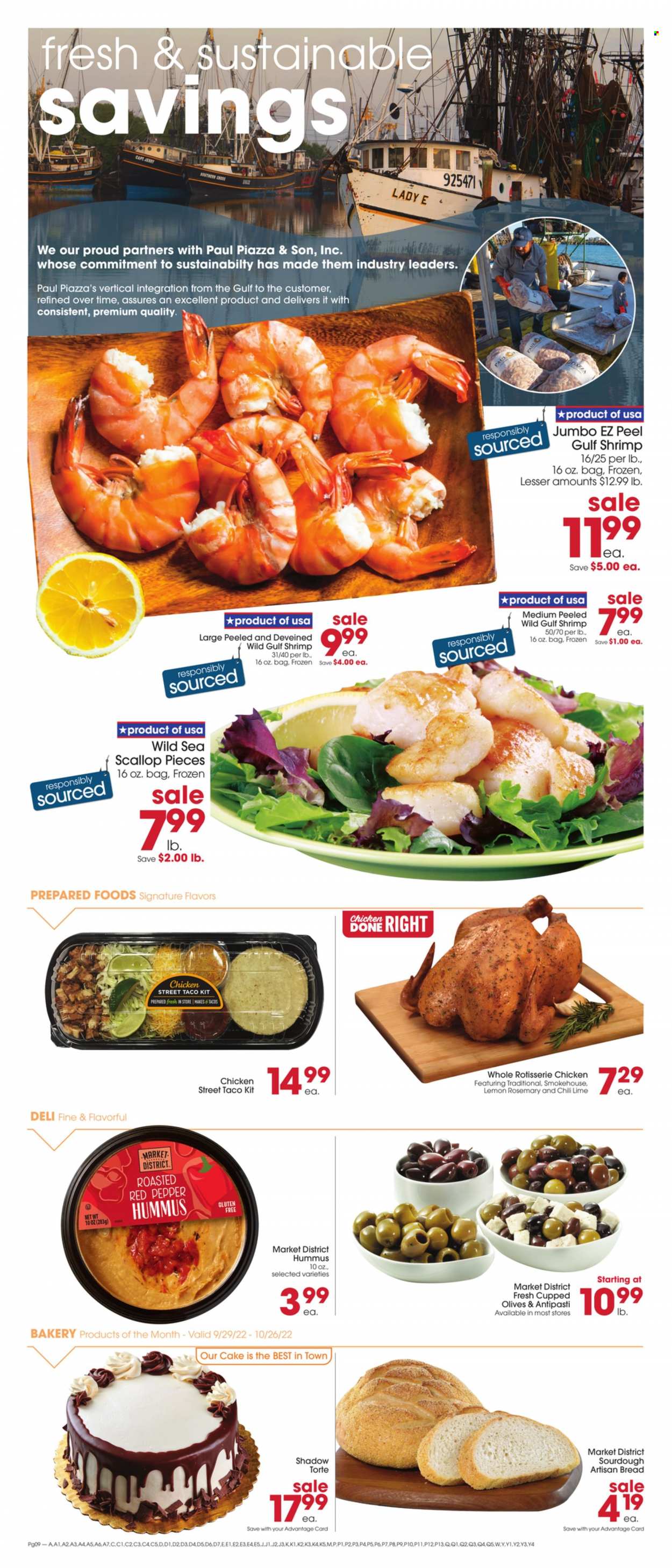 thumbnail - Giant Eagle Flyer - 09/29/2022 - 10/05/2022 - Sales products - bread, cake, tacos, scallops, shrimps, chicken roast, hummus, olives, rosemary, vitamin D3. Page 6.
