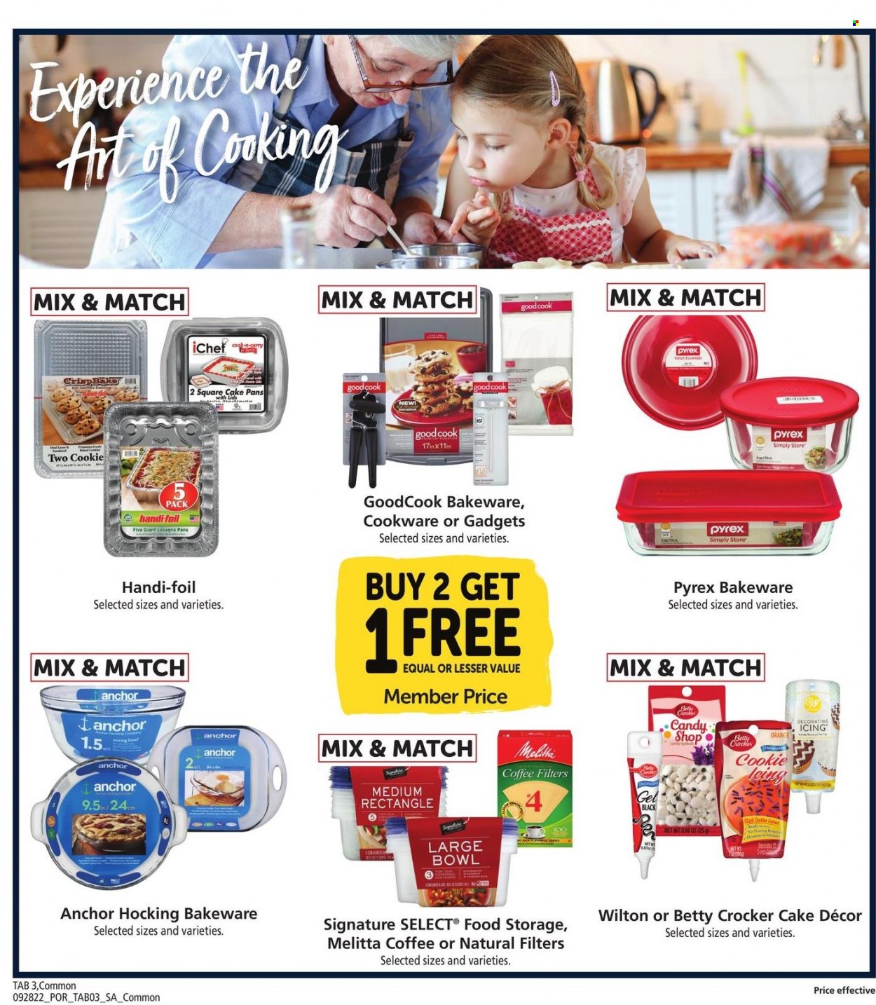 thumbnail - Safeway Flyer - 09/28/2022 - 10/04/2022 - Sales products - cake, oranges, lasagna meal, Anchor, coffee, cookware set, bakeware, Pyrex. Page 8.