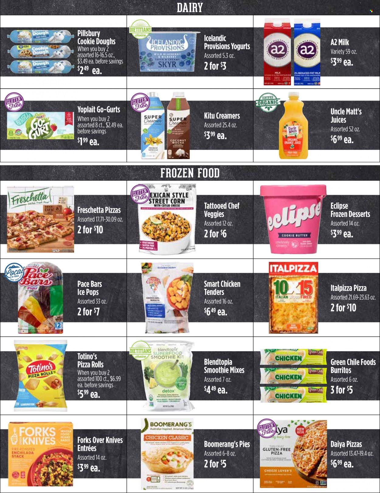 thumbnail - Harmons Flyer - 09/27/2022 - 10/03/2022 - Sales products - pizza rolls, pizza, chicken tenders, Pillsbury, burrito, Yoplait, milk, juice, smoothie, knife. Page 4.