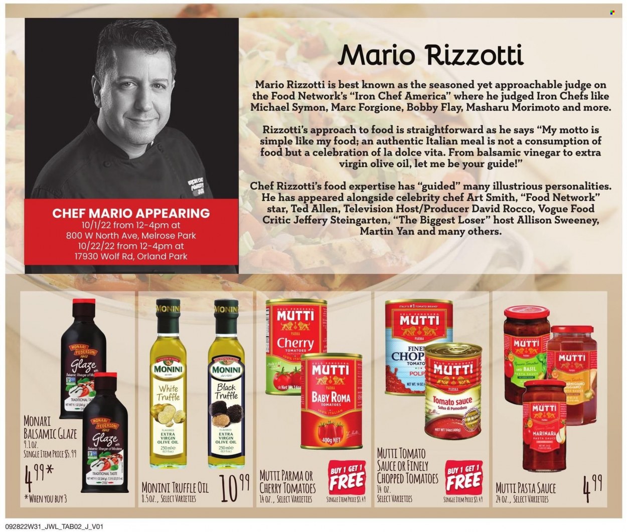 thumbnail - Jewel Osco Flyer - 09/28/2022 - 10/23/2022 - Sales products - pasta sauce, Celebration, tomato sauce, chopped tomatoes, balsamic glaze, salsa, balsamic vinegar, extra virgin olive oil, vinegar, olive oil. Page 2.