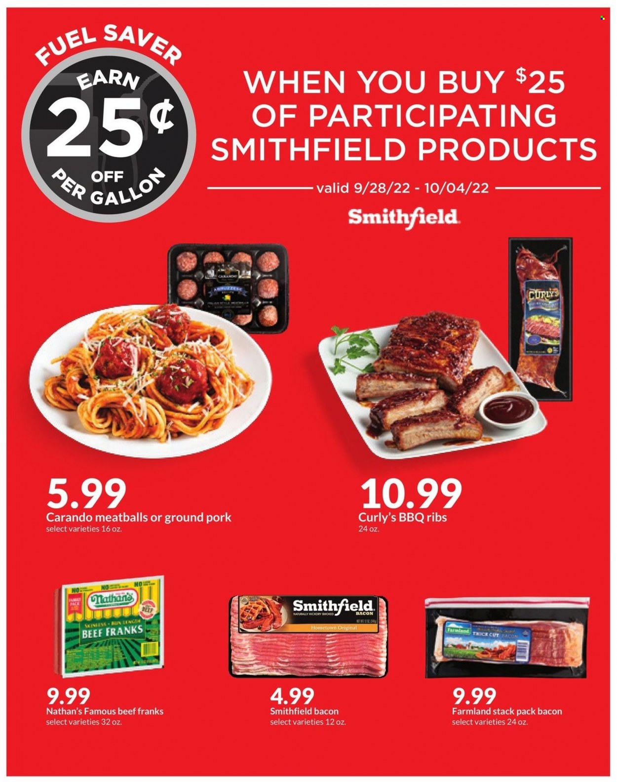 thumbnail - Hy-Vee Flyer - 09/28/2022 - 10/04/2022 - Sales products - meatballs, bacon, ground pork, gallon. Page 18.