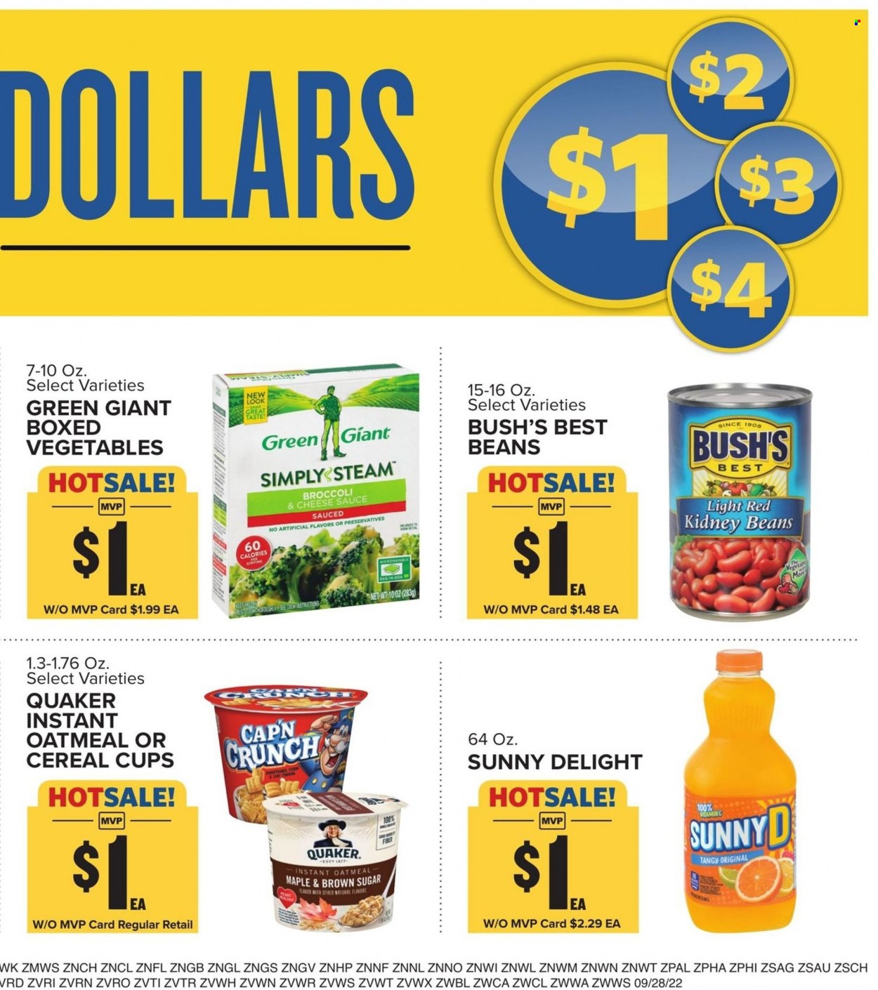 thumbnail - Food Lion Flyer - 09/28/2022 - 10/04/2022 - Sales products - beans, broccoli, corn, sauce, Quaker, oatmeal, kidney beans, cup, vitamin c. Page 10.