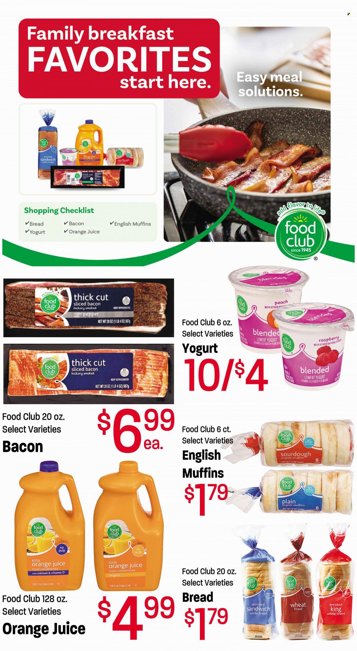 thumbnail - Fresh Market Flyer - 09/28/2022 - 10/11/2022 - Sales products - english muffins, wheat bread, white bread, bacon, yoghurt, pepper, orange juice, juice, calcium. Page 6.
