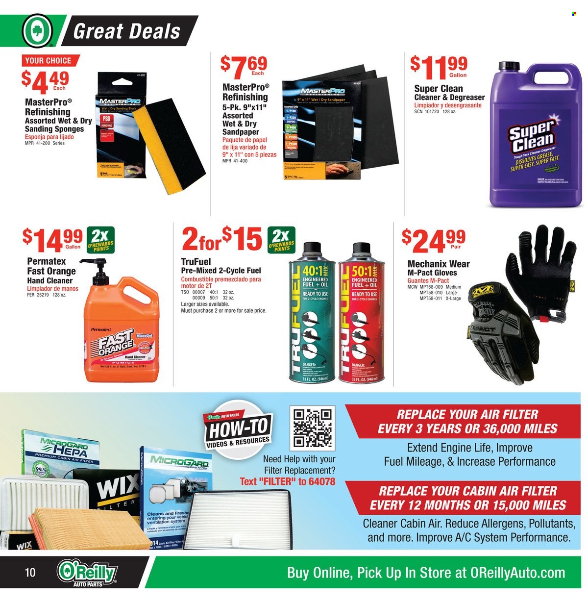 thumbnail - O'Reilly Auto Parts Flyer - 09/28/2022 - 10/25/2022 - Sales products - air filter, cleaner, degreaser. Page 10.