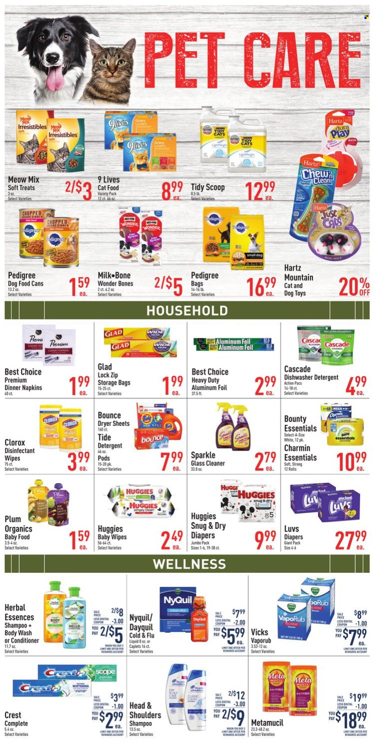 thumbnail - Strack & Van Til Flyer - 09/28/2022 - 10/04/2022 - Sales products - bacon, milk, Bounty, olives, wipes, Huggies, baby wipes, napkins, nappies, Charmin, detergent, cleaner, desinfection, glass cleaner, Clorox, Cascade, Tide, Bounce, dryer sheets, body wash, shampoo, Crest, conditioner, Herbal Essences, DayQuil, Cold & Flu, NyQuil, VapoRub, Vicks, Metamucil. Page 6.