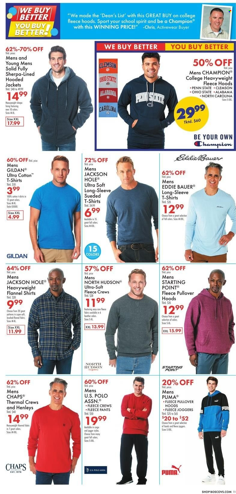 thumbnail - Boscov's Flyer - 09/29/2022 - 10/05/2022 - Sales products - Puma, Champion®, jacket, U.S. POLO ASSN, pants, t-shirt, sherpa, pullover, joggers. Page 11.