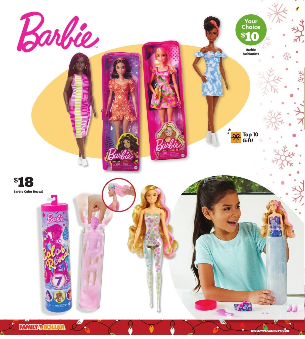 thumbnail - Family Dollar Flyer - 10/23/2022 - 12/25/2022 - Sales products - DAC, Barbie, toys. Page 4.