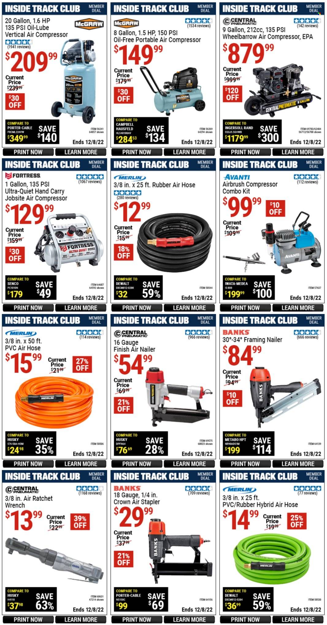 thumbnail - Harbor Freight Flyer - 10/28/2022 - 12/08/2022 - Sales products - wrench, combo kit, wheelbarrow, air compressor, air hose, central pneumatic. Page 1.