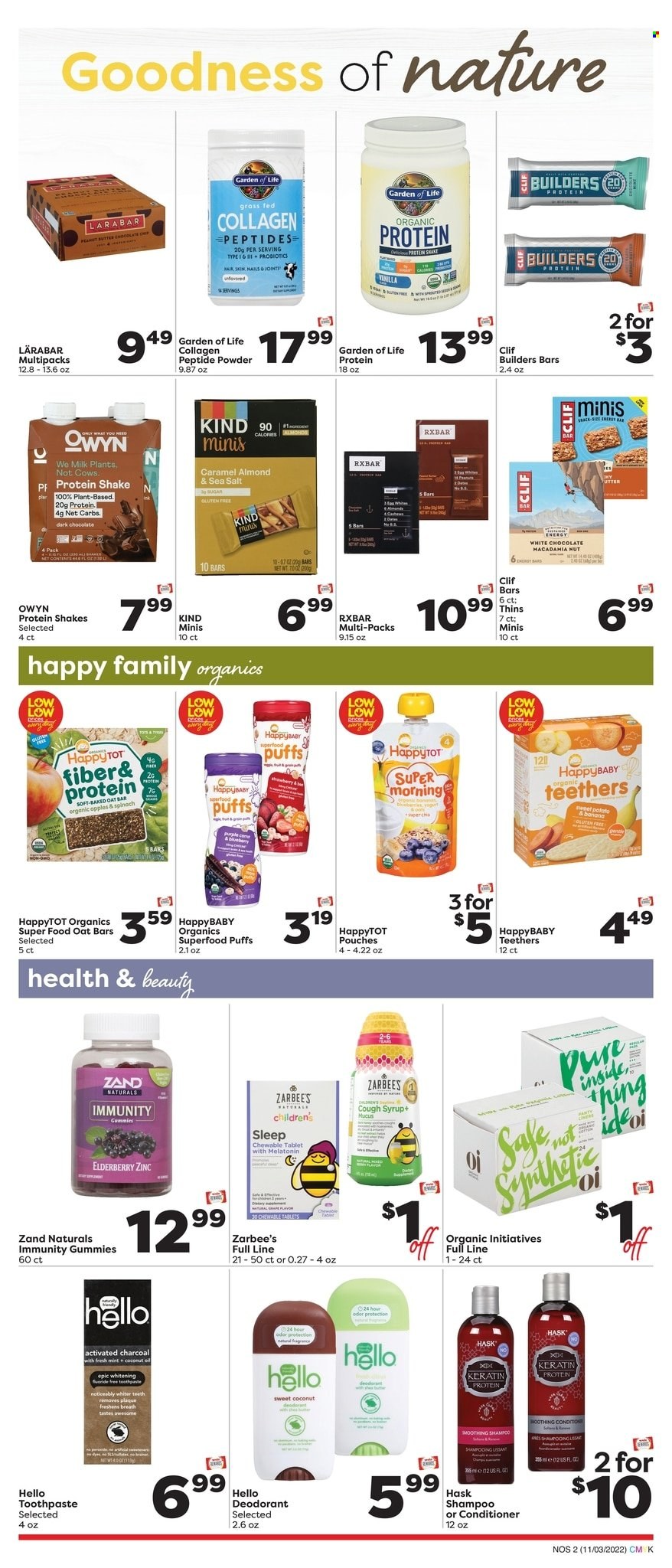 thumbnail - Weis Flyer - 11/03/2022 - 11/30/2022 - Sales products - puffs, milk, protein drink, shake, chocolate, snack, dark chocolate, Thins, caramel, coconut oil, oil, syrup, shampoo, toothpaste, conditioner, keratin, Hask, anti-perspirant, deodorant, probiotics, activated charcoal, zinc. Page 2.
