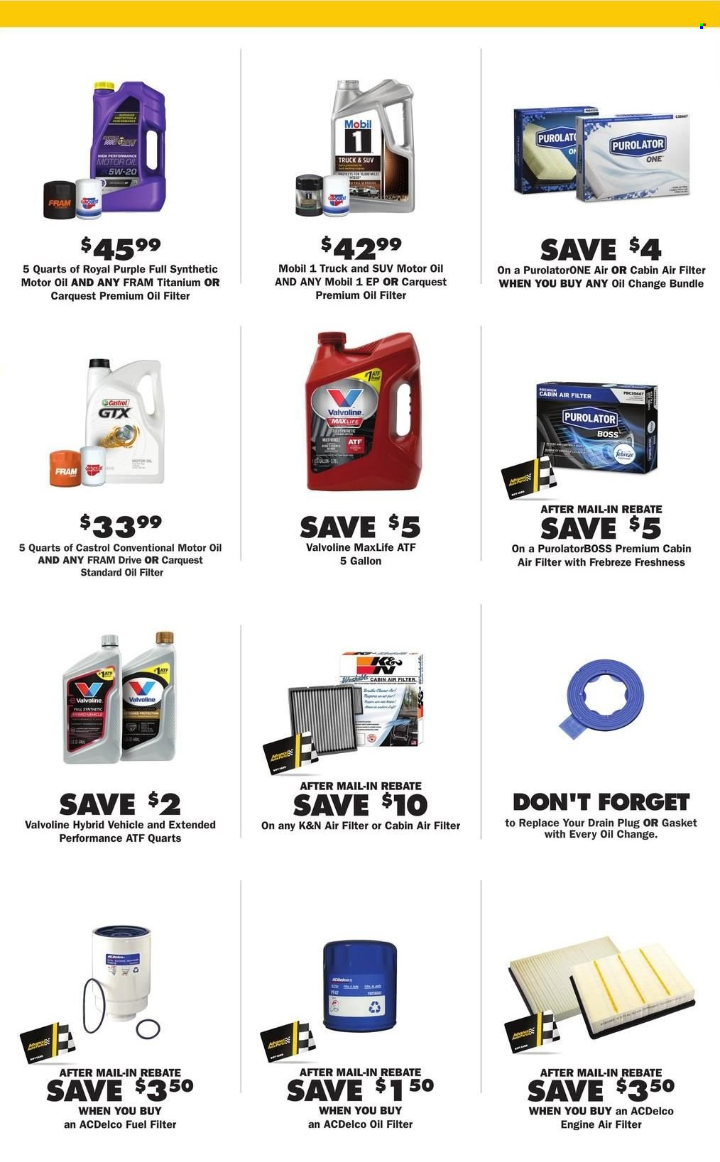 thumbnail - Advance Auto Parts Flyer - 11/10/2022 - 02/01/2023 - Sales products - air filter, fuel filter, oil filter, Mobil, motor oil, Valvoline, Castrol. Page 4.