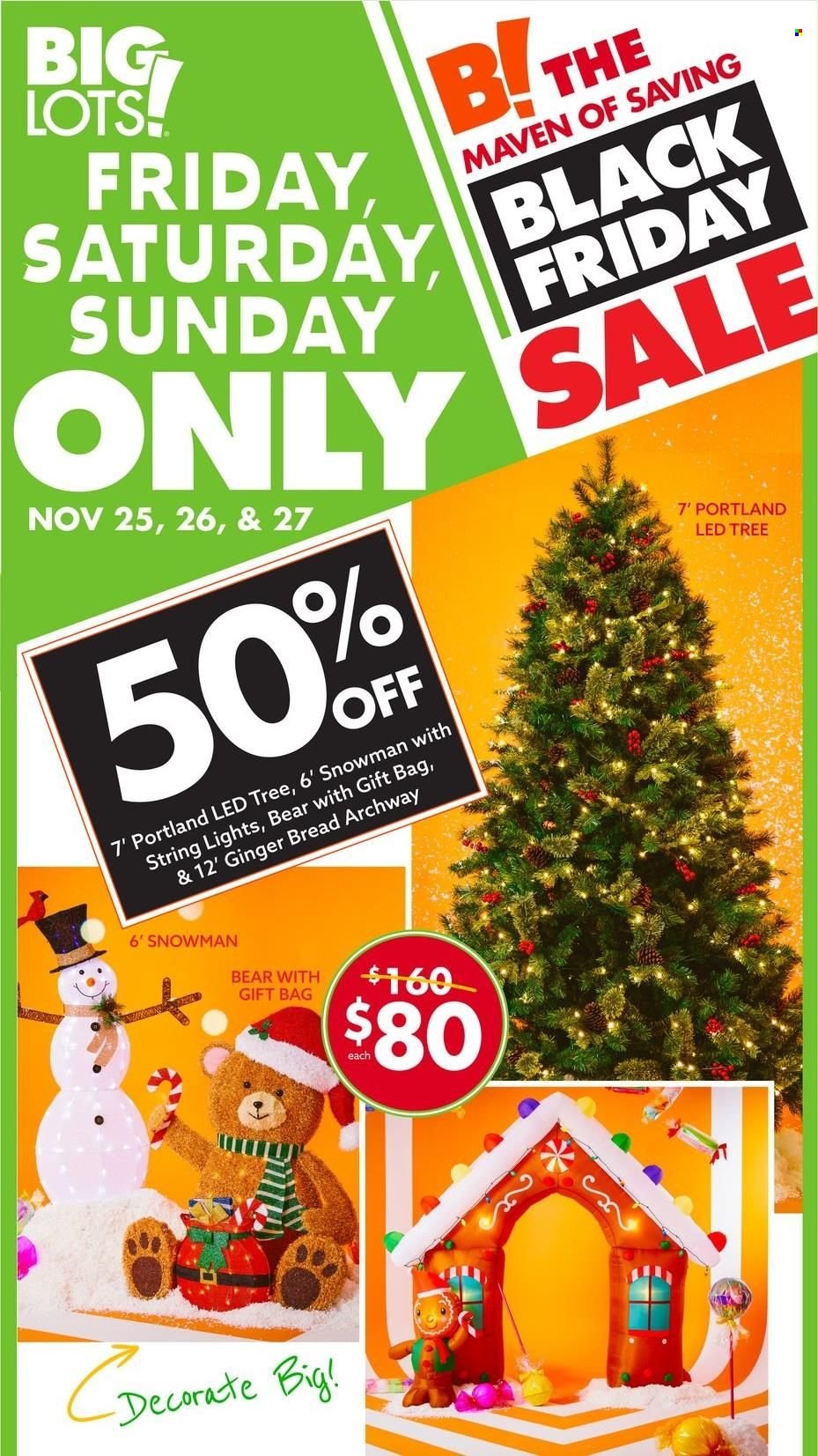 thumbnail - Big Lots Flyer - 11/25/2022 - 11/27/2022 - Sales products - LED tree, bread, ginger, string lights. Page 1.